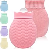 Kleine Wärmflasche mit Bezug - 320ml Mini Silikon Wärmflasche für Warm- und Kaltkompressen, Hand-Fuß-Bettwärmer, Ideal für Menstruationsbeschwerden, Schmerzlinderung (Rosa)