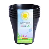 Happy Pots – 10 cm, glänzend schwarz – 5er-Pack hochwertige Blumentöpfe aus Kunststoff – recycelbare Blumentöpfe für die Innen- und Außendekoration im Garten – rund, robust, UV-beständig