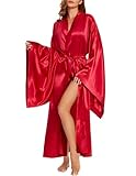 MAYILNSIN Damen Kimono Robe Lang Seide Morgenmantel Hochzeit Party Bademantel Satin Nachtwäsche Nachtwäsche Loungewear Übergröße, rot, 46