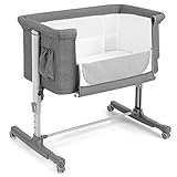 DREAMADE 2 in 1 Beistellbett, 5-stufig Höhenverstellbar Reisebett mit Matratze & Rollen, 86 x 63cm Stubenwagen Baby ab Geburt bis 9 kg, 10° Neigung Babybett (Grau)