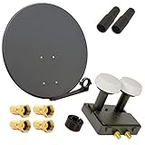 Premium X Satelliten-Komplettanlage 80cm Satellitenschüssel Anthrazit Twin Monoblock LNB Astra Hotbird, 2 SAT für 2 Teilnehmer