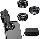 Auricase 3-in-1 Handy Kamera objektiv, Handy objektiv Set, 210° Fischaugenobjektiv, 120° Weitwinkel, 25X Makroobjektiv, Handy objektiv für die meisten Smartphones
