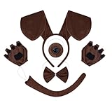 ATSNOSH 5 Stück Dackel-Hunde-Set, Tier Kostüm Set, Welpen-Kostüm-Set, Tierohren Stirnband, Fliege, Schwanz,Fliege,Gefälscht Nase, für Karneval, Fasching, Maskerade, Cosplay (Braun)