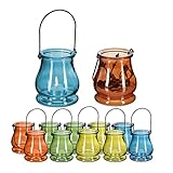 Relaxdays Windlicht, 12er Set, aus Glas, Henkel zum Aufhängen, innen & außen, Teelichthalter, HxD 10x8,5 cm, Mehrfarbig