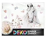 DEKO KINDERZIMMER Wandsticker Pferdekopf & Blumen Babyzimmer Wandtattoo Pferd Mädchen Wandaufkleber Schmetterlinge Wanddeko DK1048-2