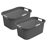 Rotho Country 2er-Set Wäschekorb 40l, Kunststoff (PP) BPA-frei, 40l (58.0 x 38.9 x 25.1 cm) (Anthrazit)