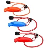 Larrel 3 Stück Notfallpfeife, Sicherheitspfeifen signalpfeife mit Lanyard für Notlagen und Notsignale Ideal für Kajakfahren, Bootfahren, Schwimmen, Überleben im Wasser, Wandern Camping Blau Rot Orange