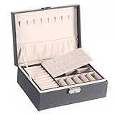 Generisch Schmuckkästchen für Damen & Reise | Tragbarer Schmuckorganizer mit Mehreren Fächern | Hochwertige Aufbewahrungsbox für Ohrringe, Halsketten und Ringe (Kompakt & Stilvoll)​ (Grau)