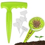 Milifox Blumenzwiebelpfanzer,Pikierstab,Pflanzhilfe für Blumenzwiebeln mit T-Griff,Pflanzensämaschine,Pflanzenschilder,Zwiebelpflanzer für Aussaat,Zwiebelpflanzung und Umpflanzung,Hellgrün