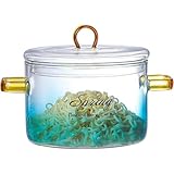 Transparenter Glasstieltopf - Wärmebeständigkeit köcheln, 900 ml Gradienten Kochtopf | Zuverlässiger Haushaltsherd für Haushalts-Food-Zubereitungsgefäß, Glasnudel, Suppe und Milchtopf mit Handgr