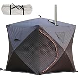 moupeaktain Eisfischerzelt/Isoliertes Eisangelzelt, Saunazelt Für 3-4 Personen Mit Ofenanschluss/Eisfischermatte, Wärmeisolierung, Einfach Aufzubauender Outdoor-Angelzelt, 210×210×210cm