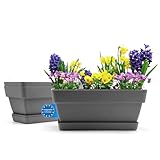 BigDean 3 Stück Blumenkasten 39 cm aus bruchfestem Kunststoff in Anthrazit – Balkon Pflanzkasten für innen & außen geeignet – Made in Europe