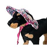 Hundehut, Vintage-Sonnenhut mit Blumenmuster, verstellbar, große Krempe, Hundeverkleidungskappe mit Ohrloch, leicht, atmungsaktiv, Outdoor-Reise, Sonnenschutz, Sommerhüte für Katzen, Welpen, kleine