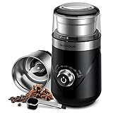 SHARDOR Kaffeemühle Elektrisch, Automatisch getaktetes Präzisionsmahlwerk,Gewürzmühle mit Z-förmigen Edelstahlklingen für Kaffeebohnen, trockene Zutaten, leises Mahlen, 80g abnehmbar