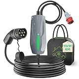 WISSENERGY Typ 2 Ladekabel 11KW EV Ladegerät mit CEE Stecker, 16A Dreiphasige Mobile Wallbox Ladestation für Elektrofahrzeuge EVSE, IEC 62196-2, 6 Meter
