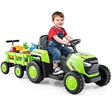 COSTWAY Elektro Traktor mit Anhänger, 12V Kindertraktor elektrisch mit 2,4 G Fernbedienung, Aufsitztraktor mit Hupe, Musik, LED Lichtern & Bluetooth, Elektrotraktor für Kinder ab 3 Jahren (Grün)