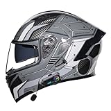 Motorradhelm mit Bluetooth Integralhelme Klapphelm DOTECE-geprüft mit HD Anti-Fog-Doppelvisier Klappbarer Modularer Motorrad Helme für Erwachsene Männer und Frauen 13,XXL=63~64cm