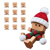 tuwiwol Wackelnder Holzmann, wackelfigur Auto mit 12 magnetischen Gesichtsausdrücken, Holzfigur für das Autoarmaturenbrett, Schüttelnde Holzmann-Figur, Holz-Dekoration (Weihnachtsmannmütze und Schal)