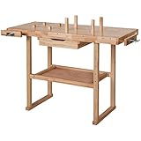 tectake® Werkbank Holz, Werkbank mit Schraubstock, Hobelbank, Arbeitstisch für Werkstatt, Arbeitstisch Werkstatt, Tischler Werkzeug, Werktisch - L