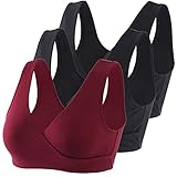 COLOMI Mutterschaft Still-BHS Nahtloser Still-BH zum Schlafen ohne Bügel für Damen (Black+Black+Red Wine/3Pack, XXL)
