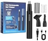 Nasenhaartrimmer Herren 3 in 1, Nasen und Ohrhaartrimmer Schmerzfreier Nasenhaarentferner Elektrisch Augenbrauenrasierer USB-C für Männer Nase, Ohren, Augenbrauen, Gesicht