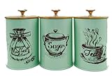 Kaffee Tee Zucker Behälter Set, Kaffee- Und Zuckerbehälter Kaffeee Tee Zucker Kanister Set Metallküchenkanister Set Mit Bambusdeckel Luftdicht Versiegelte Lebensmittel Lagerglas B