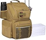FRETHIND Angelrucksack mit 4 Boxen 50L Angeltasche mit Kühlfach & Rutenhalter wasserabweisend Angelzubehör Rucksack für Angeln Camping Wandern (Braun)