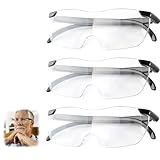 3 Stück 450%, 350%, 250% Vergrößerungsbrille, Lupenbrille für Brillenträger mit Brillenetui für Naharbeit Anti- Blaulicht für Nähen, Handwerk, Reparatur, Lesen, Senioren - Grad: 250