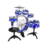 BSD Steinbach Kinderschlagzeug, Schlagzeug mit Hocker und 2 Trommelstöcken, Schlagzeug Drumset, Kinder Trommel - Set Schlagzeug Drumset 9-TLG - BLAU
