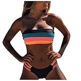 Balconette Bikini, Bandeau Bikini Damen Set Tanga Bügelbikini String Bikinis Trägerlos Bademode Ohne Träger Badeanzug Sport Push Up Zweiteiler Bauchweg Hoher Beinausschnitt, Blau, S
