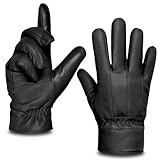 Harssidanzar Herren Lederhandschuhe Lammfell Touchscreen Handschuhe Fell gefüttert Winter Warm Fahren Lederhandschuhe SM043EU,Schwarz,Größe M