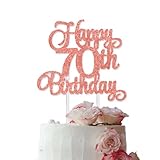 Tortenaufsatz 'Happy 70th Birthday', Roségold, glitzernd, Kuchendekorationen für Party, Jahrestag, Party, Party, Party, Party, Kerzen, Kuchen, Cupcake-Topper, Dekorationen für Frauen