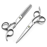 Haarschere, Friseurschere Set, 2 Ultrascharfe Schere aus Edelstahl, Männer Bartschere, Haustier Haarschere, Professionelle Friseur Zubehör, Perfekter Haarschnitt für Damen und Herren (440C)