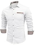 COOFANDY Herren Hemden Jeanshemd Herren Langarm Slim Fit Cowboy Langarmhemd Denim Shirt Herrenhemd Trachtenhemd Freizeithemd Reines Weiß L
