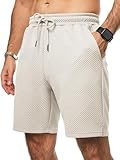 JMIERR Herren Textur Kurze Hosen mit 3 Taschen 2025 Sommer Casual Loose Shorts Elastische Taille Beige 2XL
