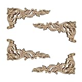 Vasemele 4 Stück Holz Geschnitzt Corner Holzornamente für Möbel Schrank Wand Ecke deko Ornamente für Möbel Holz Geschnitzte Möbel Appliques Holzschnitzerei Applique Ornamente Holz Ecke, LE0334