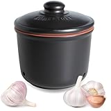 Romertopf Frische-Topf MINI 0,6 Liter - Knoblauchtopf Keramik - Atmungsaktiver Ton hält Gemüse länger Frisch - Ideale Luftzirkulation - Schwarz