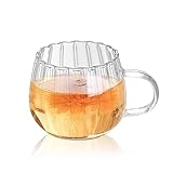Gerippte Glaswaren Trinkgläser,400ml Klar Kristall Gläser mit Henkel Streifen Design Gläser,Riffle Gläser Geriffelte Kaffeeglas Teeglas für Latte,Cappuccino,Getränke,Saft Kaffee