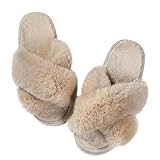 ZSHDTKWB Plüsch Hausschuhe Open Toe Warme Pantoffeln Für Frauen Fluffige Fuzzy Weiche Komfort Rutschen Mode Niedliche Weibliche Schlafzimmer Pantoffeln-kamel-40-41(9 6-9 8 Zoll)