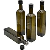 Devitre 4x Ölflasche 500 ml braune Glasflasche mit Aussgießer und Etiketten