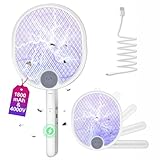 WOCVRYY Elektrische Fliegenklatsche 4000V 1800mAh 3 in 1 Automatische Fliegenklatsche Type C wiederaufladbare LED mit Sicherheitsnetz,geeignet für den Innen und Außenbereich
