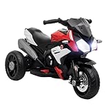HOMCOM Elektro Kindermotorrad Elektromotorrad mit Musik, Scheinwerfer, Kindermotorrad 3 km/h, für Kinder von 3-5 Jahren, max. 25 kg, Rot+Schwarz