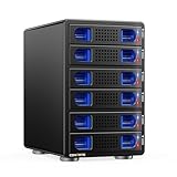 6 Schacht Festplattengehäuse mit Lüfter für 2,5/3,5“ SATA HDD/SSD mit USB A/C 3.2 Gen 2, unterstützt Hot Swappable, Daisy Chain Expansion, werkzeugfreies HDD Gehäuse, DAS(NO RAID/NAS)