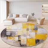 Abstrakt Rund Teppich 100 cm Quadrate Farbblöcke Pinselstriche Teppiche Plüsch Flauschig Weich Teppich Waschbar Modern Wohnzimmer Schlafzimmer Kinderzimmer Dekorative Küche Fußmatte Grau