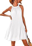 PRETTYGARDEN Süßes Neckholder-Kleid für Damen, ärmellos, einfarbig, fließend, plissiert, Partykleid, Weiß, Klein