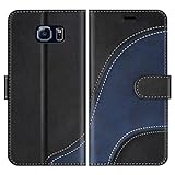 BoxTii Hülle für Samsung Galaxy S6, PU Leder Handyhülle für Galaxy S6, Ledertasche Klapphülle Schutzhülle mit Kartenfächer und Magnetverschluss, Schwarz