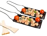 Rosenstein & Söhne Grillpfännchen: 2er-Set Grill-Pfännchen mit klappbarem Griff, spülmaschinenfest (Raclettpfännchen, Raclette Grillpfännchen, Grillplatten)