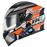 Klapphelm Motorradhelm Bluetooth Integralhelm Mit Doppelvisier Flip Vollvisierhelm Motorrad Schutzhelm DOT/ECE Zertifiziert Motocross Helm Für Erwachsene Männer Frauen 5,XL:61-62CM
