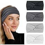 Flintronic 4 PCS Sports Damen Stirnband, Baumwollstretch Schweißband Mischfarben, Wicking Stretchy Stirnband für Frauen Sport/Yoga/Laufen/Fitness
