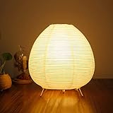 ACMHNC Reispapier Lampe Retro Reispapier Nachttischlampe mit Weiß Schirm Japanische lampe, Schlafzimmer Tischleuchte, E14 Fassung Max.25W, 1,8 Meter kabel, Papierlampe Wohnzimmer Deko Lampe, H 23cm